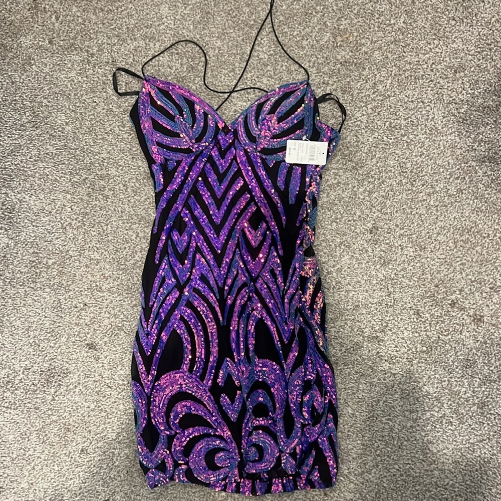 Windsor Blue and Purple Sequin Mini Dress - Picture 4 of 5